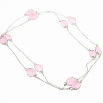 Rose Quartz Oval Shape Handmade Fashion Ethnic Necklace Jewelry 36&quot; SA 6887 - £5.18 GBP