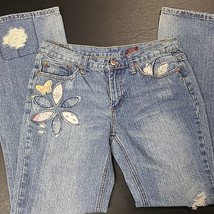 BONGO Jeans Juniors Size 11 Distressed Flower Patches Flared Leg EUC - £9.48 GBP