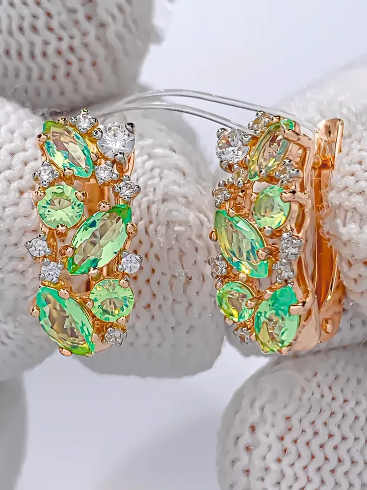 Earrings jewelry Silver gold plated 925 assay value with quartz - $115.00