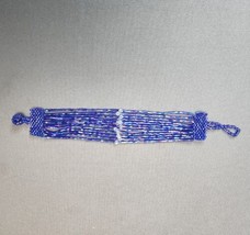 Multistrand Cuff Beaded Bracelet 1&quot; Blue Iridescent Seed Beads Boho Chic Fashion - £9.49 GBP