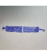 Multistrand Cuff Beaded Bracelet 1&quot; Blue Iridescent Seed Beads Boho Chic... - £9.34 GBP