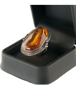 Vintage Ladies Large Oval Amber Sterling Silver Ring Size 5.75 - $321.57 CAD