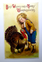 Thanksgiving Postcard Ellen Clapsaddle Mica Glitter Embossed Turkey Child German - $13.50