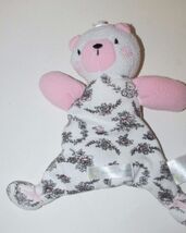 Nursery Rhyme White Pink Bear Black Pink floral Security Blanket Buddy s... - $7.91