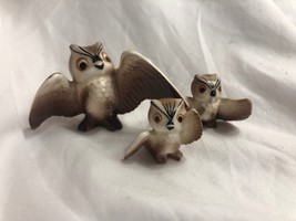Set of 3 Porcelain Vintage Owl Figurines Brown with Wings - £39.56 GBP
