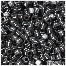 BeadTin Black Opaque 6mm Cube Plastic Alphabet Beads- White Letter T (80... - $2.09