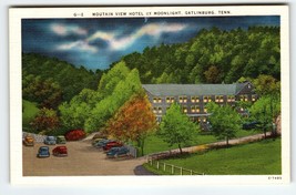 Mountain View Hotel By Moonlight Old Cars Gatlinburg Tennessee Postcard Linen - £9.52 GBP