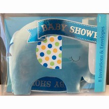 Baby Shower Blue Elephant Large Foil Invitations and Envelopes 8 Per Pac... - £7.82 GBP