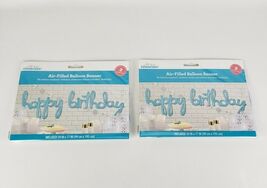 (Lot of 2) Gold Happy Birthday Balloon Banner 39"x55" Air Filled W/ Straw - $14.39