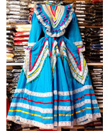 Womens Jalisco Dress With Super Wide Skirt Flow Folklorico Dance Handmade New - £86.46 GBP - £120.60 GBP