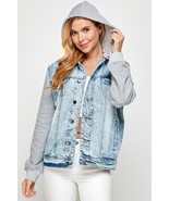 Women&#39;s Denim Jacket with Fleece Hoodie - $35.25