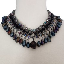 Chicos Heavily Beaded Necklace Collar Statement Aurora Borealis Black Glass Vtg - $44.54