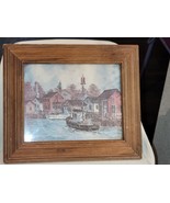 VINTAGE harbor scene LITHOGRAPH PRINT  BY ROBERT LEBRON IN WOODEN FRAME - £18.38 GBP