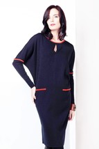 Dress Wear To Work Made In Europe Knit Wool Dress Batwing Long Sleeve S M L Xl - £118.07 GBP