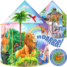 W&amp;O Jungle Adventure Kids Tent with Jungle Call Button, Safari Animals, Pop up K - £23.65 GBP