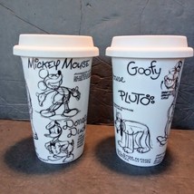 2 Mickey Mouse Sketchbook 10oz Ceramic Tumblers w/Silicone Lids White/Black 6" T - $14.84