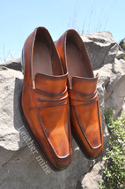 Handmade Brown Patina Loafers Dress Shoes For Men, Genuine Leather Custom Shoes - £129.08 GBP