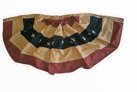 Tea Stained American Flag Bunting 100% Cotton Embroidered Red White 40x 20&quot; - £21.83 GBP