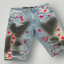 Men&#39;s Makobi Sandbalst | Black Red Hand Painted Denim Shorts NWT - £76.80 GBP