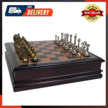 Metal Chess Set With Deluxe Wood Board And Storage - 2.5 King Gold/Silver - £66.32 GBP