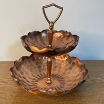 Vintage Gregorian Copper Hammered Ruffled Edge 2 Tier Fruit Candy Bowl Tray Read - £13.23 GBP