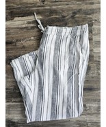 Per Se 1X Wide Leg Pant Relax Fit Linen Stripe Elastic Waist Pockets Lig... - $25.00 CAD