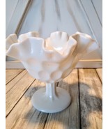Vintage Fenton Pedestal Milk Glass Trinket/Dish Ruffled Pinched Rim 5.5&quot;... - £8.17 GBP