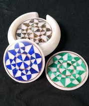 Coasters Set Of 6 With Holder,White Marble Inlay Natural  Perfect Wedding Gift , - £0.00 GBP