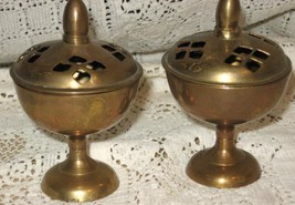 Brass Pedestal Incense Burner-2 pc- Set of 2-Korea-1960&#39;s - £8.76 GBP