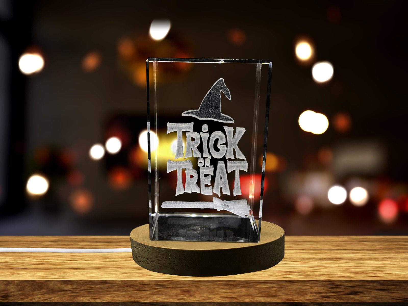 LED Base included | Trick or Treating 3D Engraved Crystal Decor