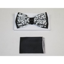 Men Formal Bow Tie Hankie Insomnia by Manzini Floral MZE158 White Sequin... - $19.99
