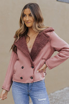 Plush Lining Suede Cropped Double Breasted Coat, Women&#39;s Trending Jacket - £35.41 GBP