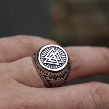 Men Viking Stainless Steel Ring Valknut Norse Style Odin Runes Amulet Rings Nors - £9.49 GBP