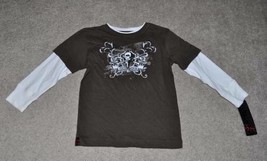 Boys Shirt Tony Hawk Brown White Mock Long Sleeve Crew Tee-sz 4 - $10.89