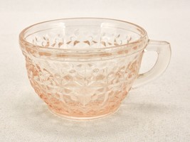 Vintage Jeannette Pink Depression Glass Cup, Holiday Buttons &amp; Bows Pattern - £7.76 GBP