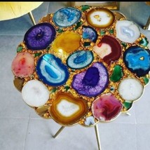 Round Shape Mix Agate Stone Coffee Table, Side Table, Agate Console Table Decors - £170.52 GBP+