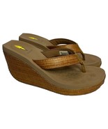 Volatile Sandal Shoes Womens 10 Heel Faux Wicker Platform Wedge Thong Brown - $35.19 CAD