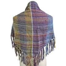 vtg 80s 90s Stijfselkissie Hand Woven Yellow/Purple/Blue Shawl Fringed 2... - $77.22