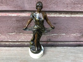 Antique Signed A RUCHO Made in France Small Bronze Finish Woman Statue Lamp base - £46.56 GBP