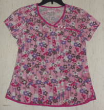 Excellent Koi By Kathy Peterson Pink W/ Floral Koi Print Scrubs Top Size S - $25.20