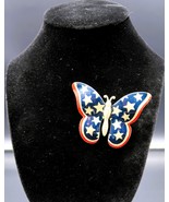 Vtg Patriotic Enamel Metal American Flag Pattern Butterfly Made in W. Ge... - $35.03 CAD