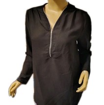 Women&#39;s  Black ¼ Zip Up Blouse Roll Tab Sleeves Long Sleeve Small  - $128.63 MXN
