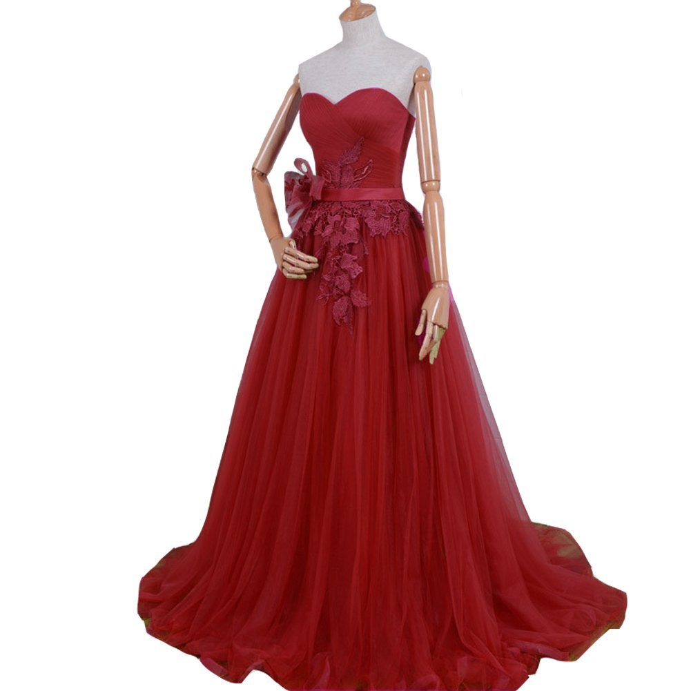 Kivary Tulle Sweetheart Lace Sash Corset Long Pleats Prom Bow Evening Dresses Wi