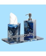 Blue Agate Bathroom Set | Handmade Luxury Bath Accessories | Natural Sto... - $338.20