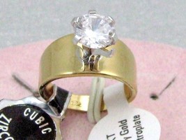 18 Kt Gold P. Overlay 8mm Cubic Zirconia Wide Band Cocktail Ring Sz 6 7 - £19.24 GBP