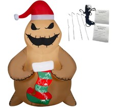 Christmas Inflatable Brown Burlap Oogie Boogie with Stocking &amp; Santa Hat 5 Foot  - £38.02 GBP