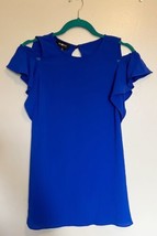 Amy Byer Cold Shoulder Dress Girls Size 10 Royal Blue Ruffle Sleeve Solid - £9.52 GBP