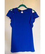 Amy Byer Cold Shoulder Dress Girls Size 10 Royal Blue Ruffle Sleeve Solid - $225.80 MXN