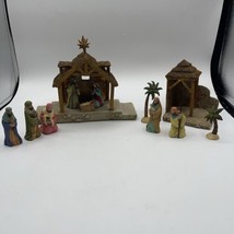 Nativity set 12 pieces includes the Cereche Stable Joseph Mary Jesus Tre... - $38.61