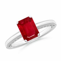 ANGARA 8x6mm Natural Ruby Solitaire Ring with Milgrain in Sterling Silver - £788.91 GBP+